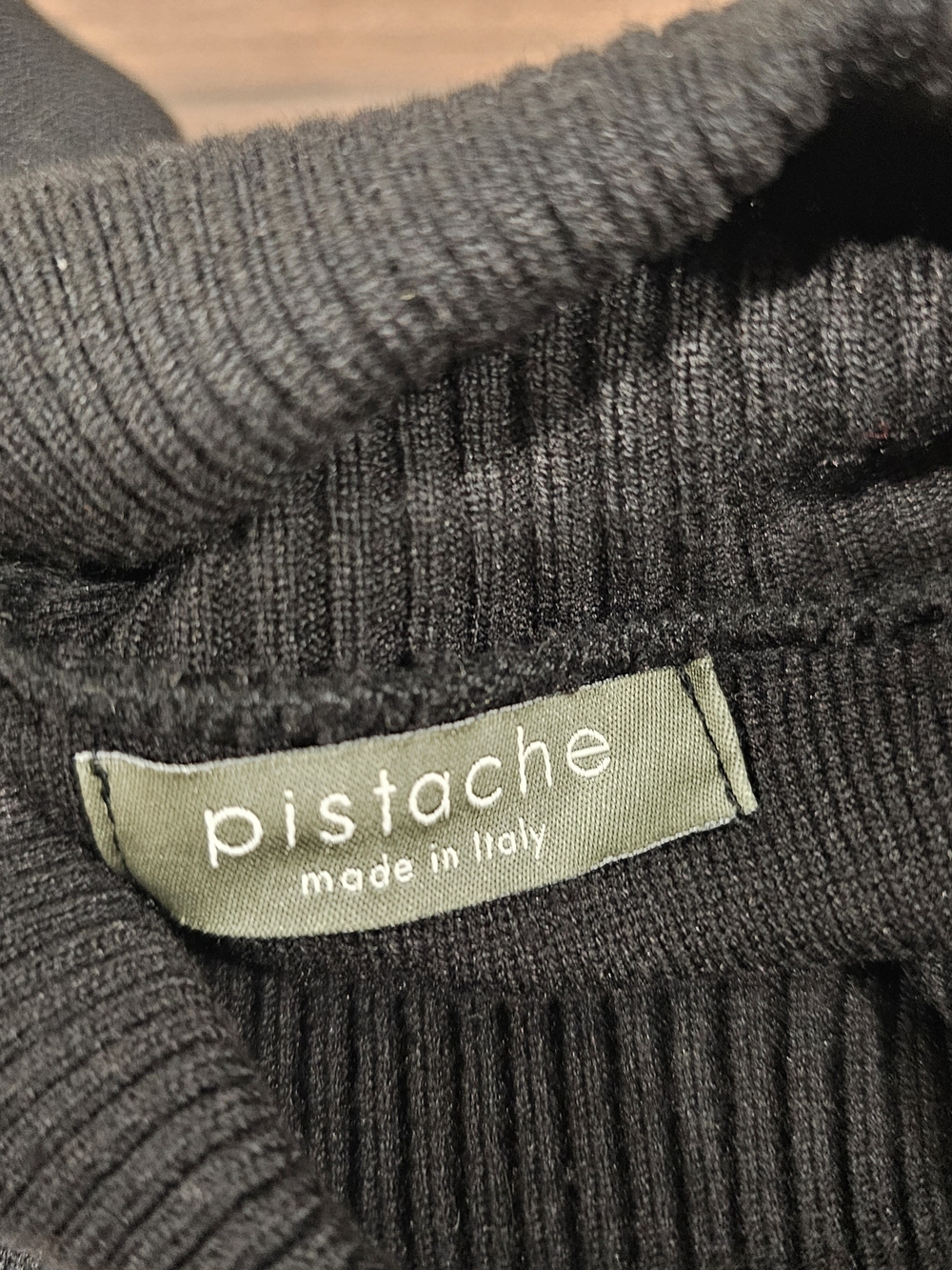Pistache Italian Knit Sweater S Black Cream Striped Turtleneck Old Money Preppy - Picture 9 of 11